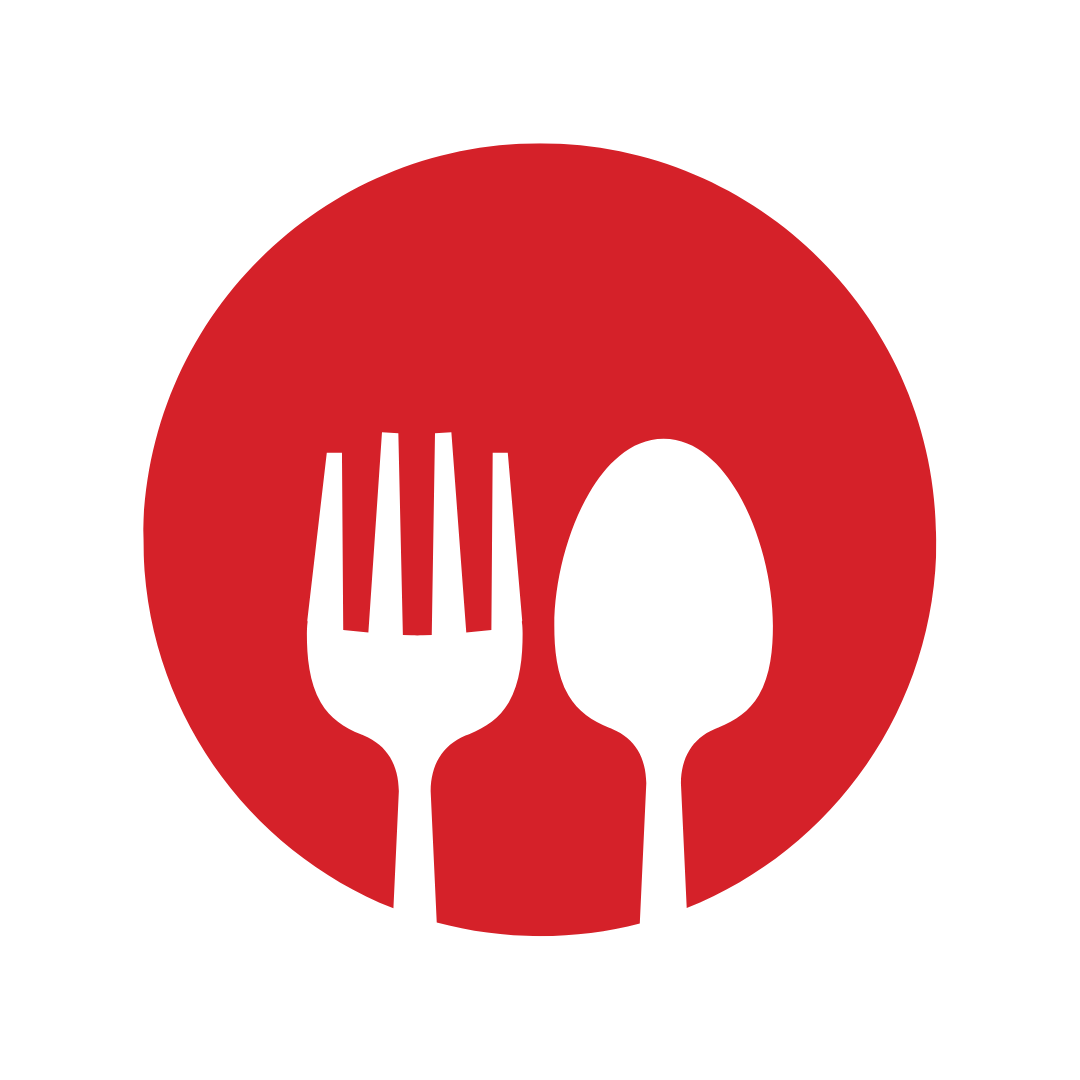 A circle with a fork and spoon.